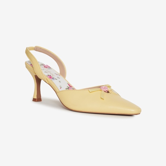 For Love & Lemons Suzette Heel Yellow & Pink Floral Rosette Slingback Shoes - Picture 6 of 13